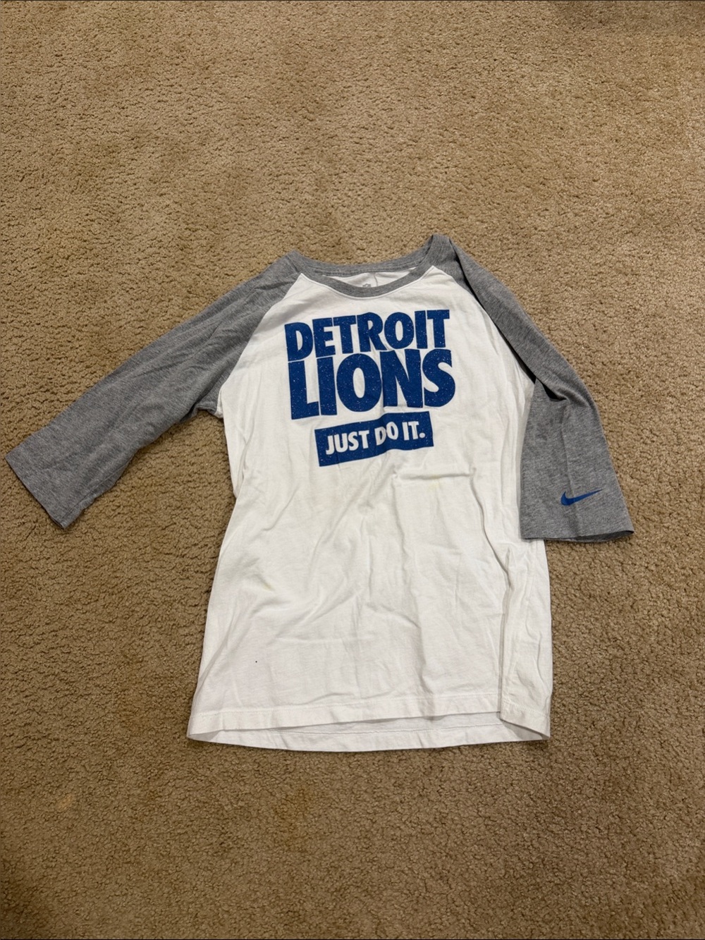 Nike Detroit Lions Raglan Tee - Women’s White & Gray with Blue Logo